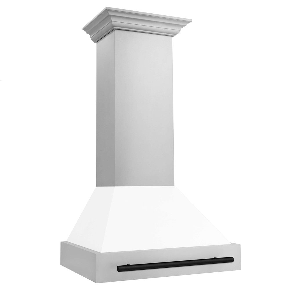 ZLINE Autograph Edition 30 in. Stainless Steel Range Hood with White Matte Shell and Accents (8654STZ-WM30) side.