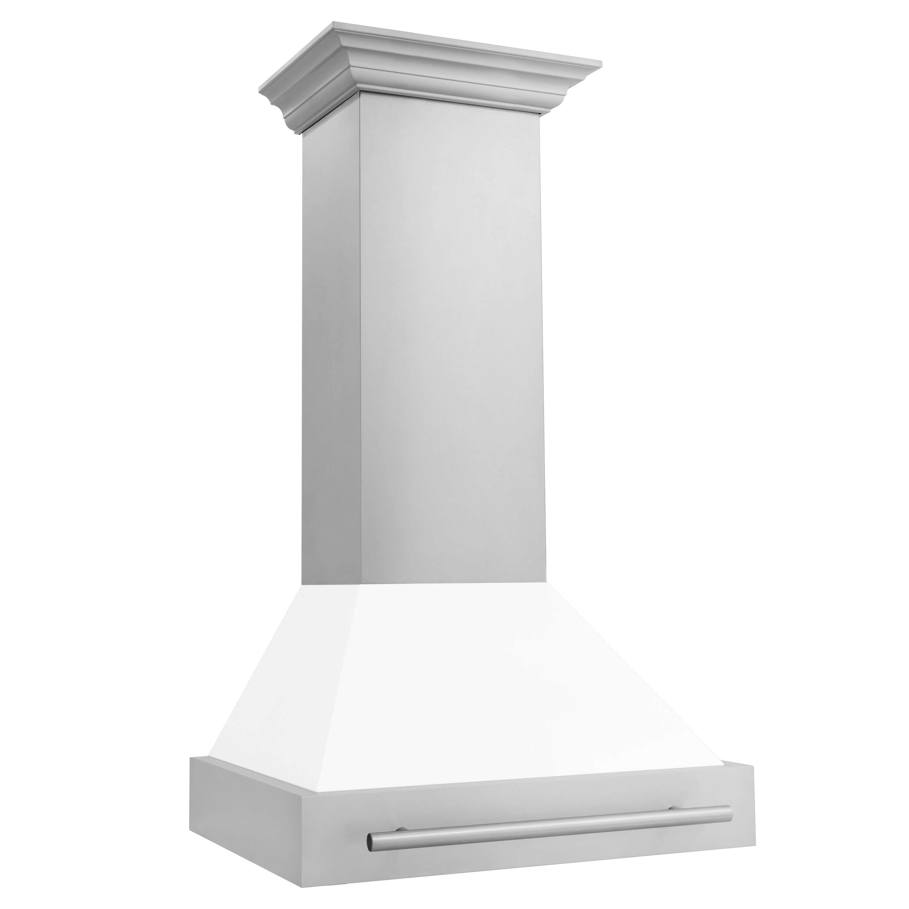 ZLINE 30 in. Stainless Steel Range Hood with Colored Shell Options and Stainless Steel Handle (8654STX-30) White Matte side.