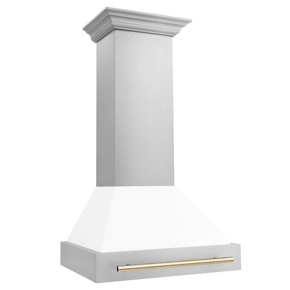 ZLINE Autograph Edition 30 in. Stainless Steel Range Hood with White Matte Shell and Accents (8654STZ-WM30)