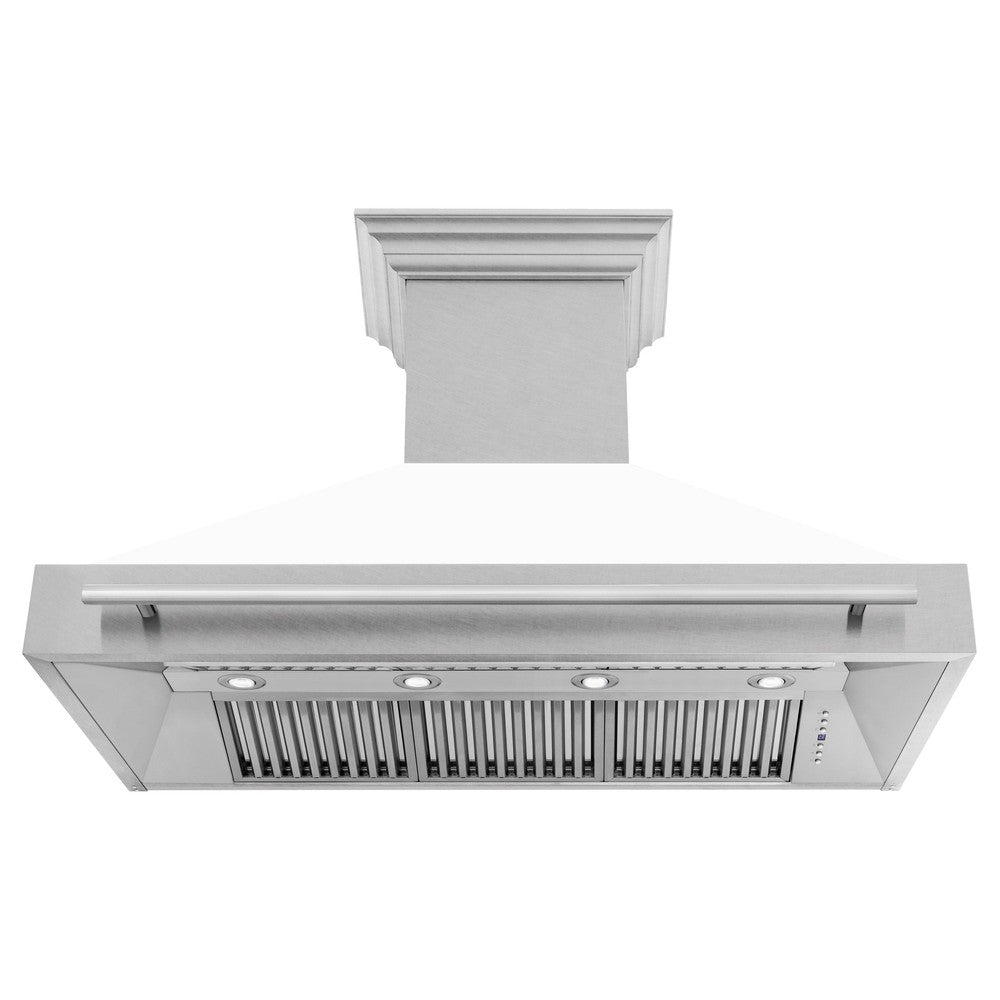 ZLINE 48 in. Fingerprint Resistant Stainless Steel Range Hood with Colored Shell Options (8654SNX-48) front, under.