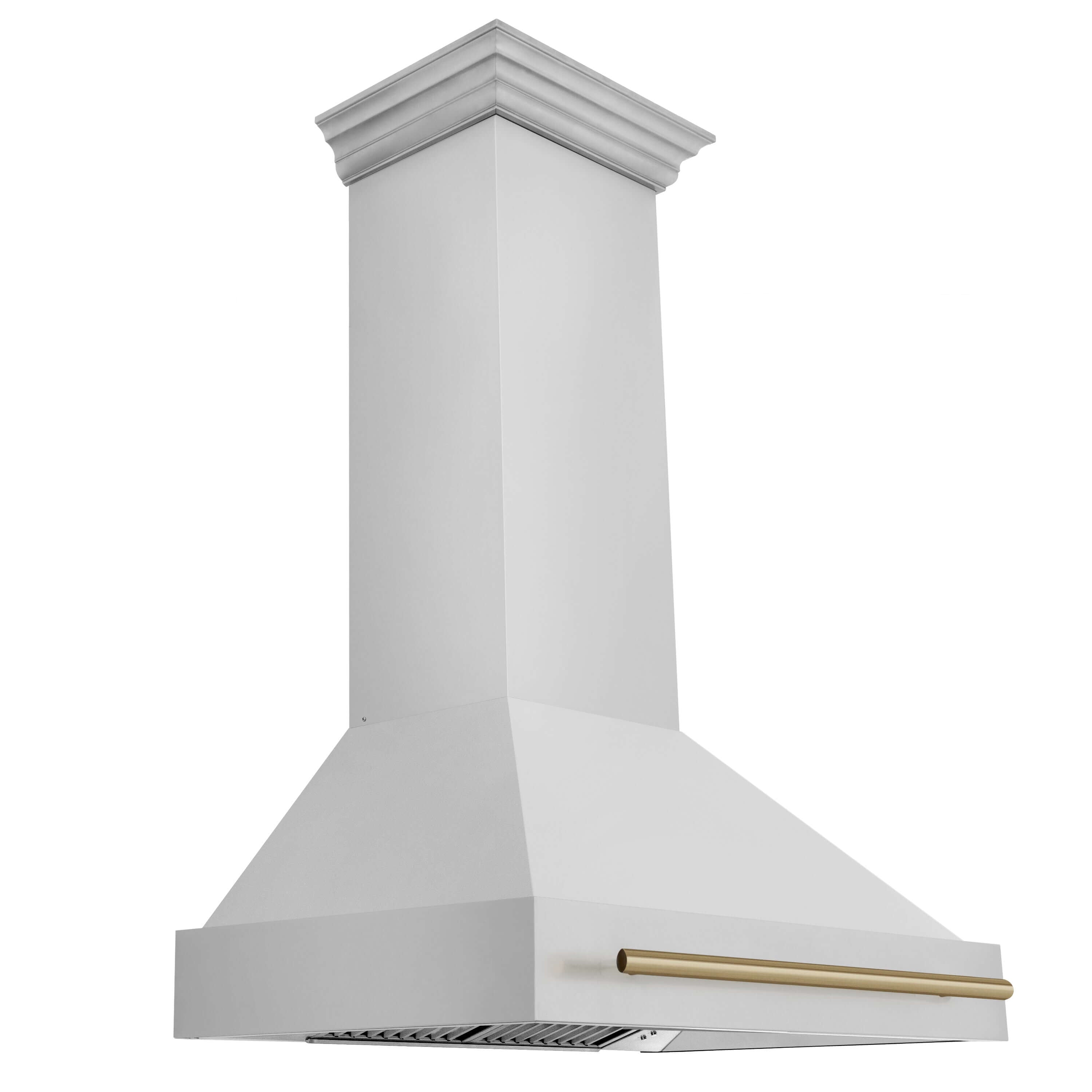 ZLINE Autograph Edition 36 in. Stainless Steel Range Hood with Champagne Bronze Handle side.