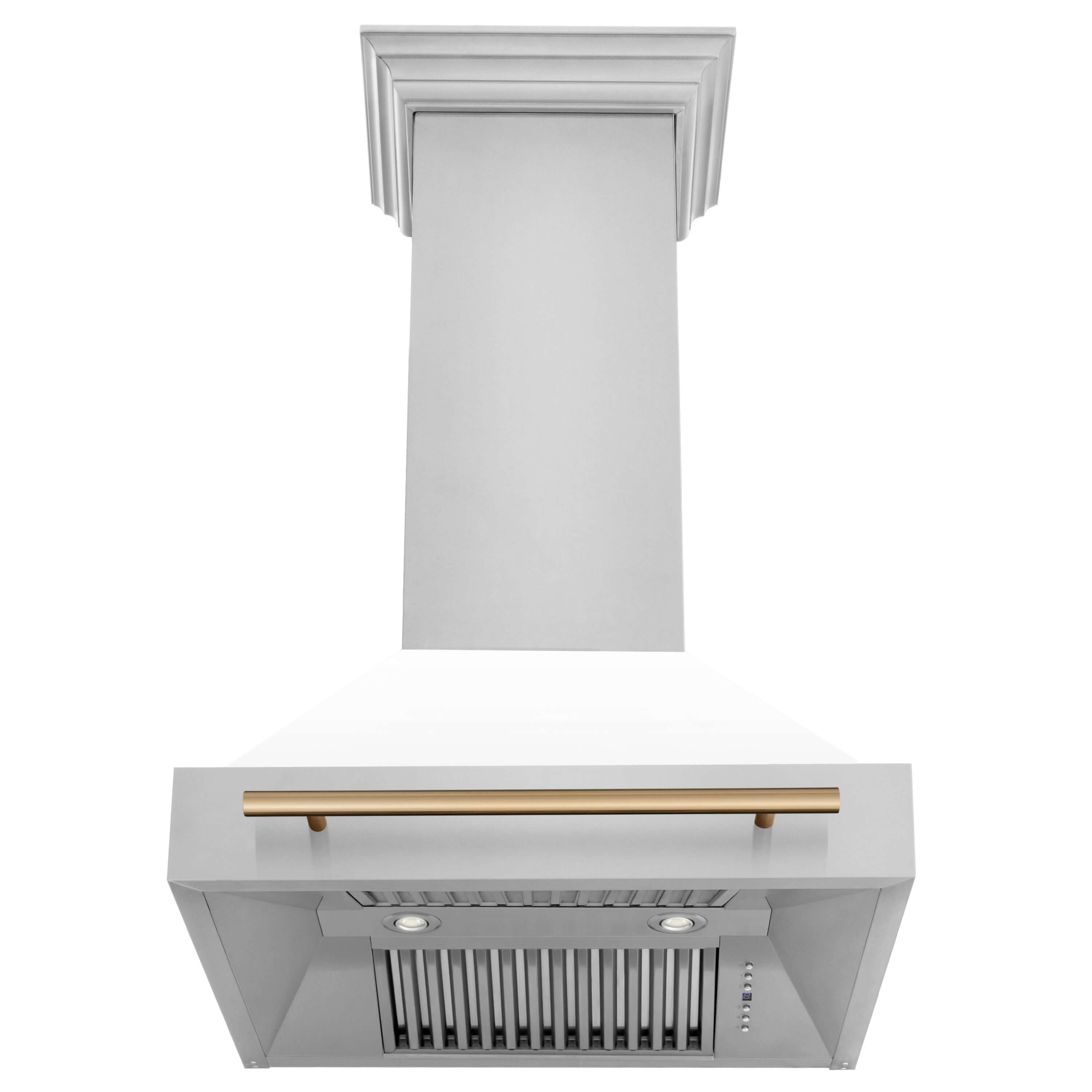 ZLINE Autograph Edition Kitchen Package in Stainless Steel and White Matte with 30 in. Dual Fuel Range, 30 in. Range Hood and 24 in. Dishwasher with Champagne Bronze Accents (3AKP-RAWMRHDWM30-CB)