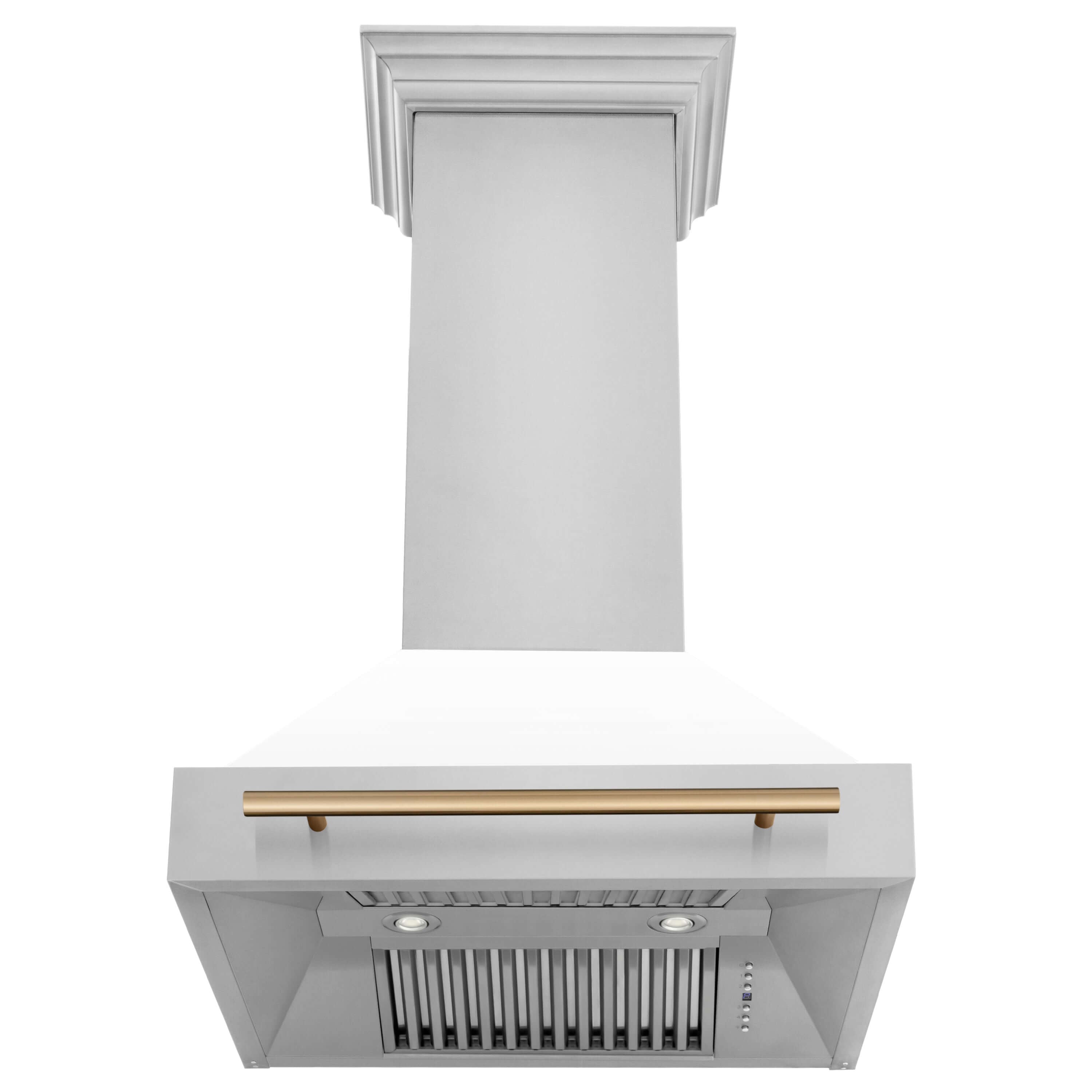 ZLINE Autograph Edition Kitchen Package in Stainless Steel and White Matte with 30 in. Dual Fuel Range, 30 in. Range Hood and 24 in. Dishwasher with Champagne Bronze Accents (3AKP-RAWMRHDWM30-CB) 