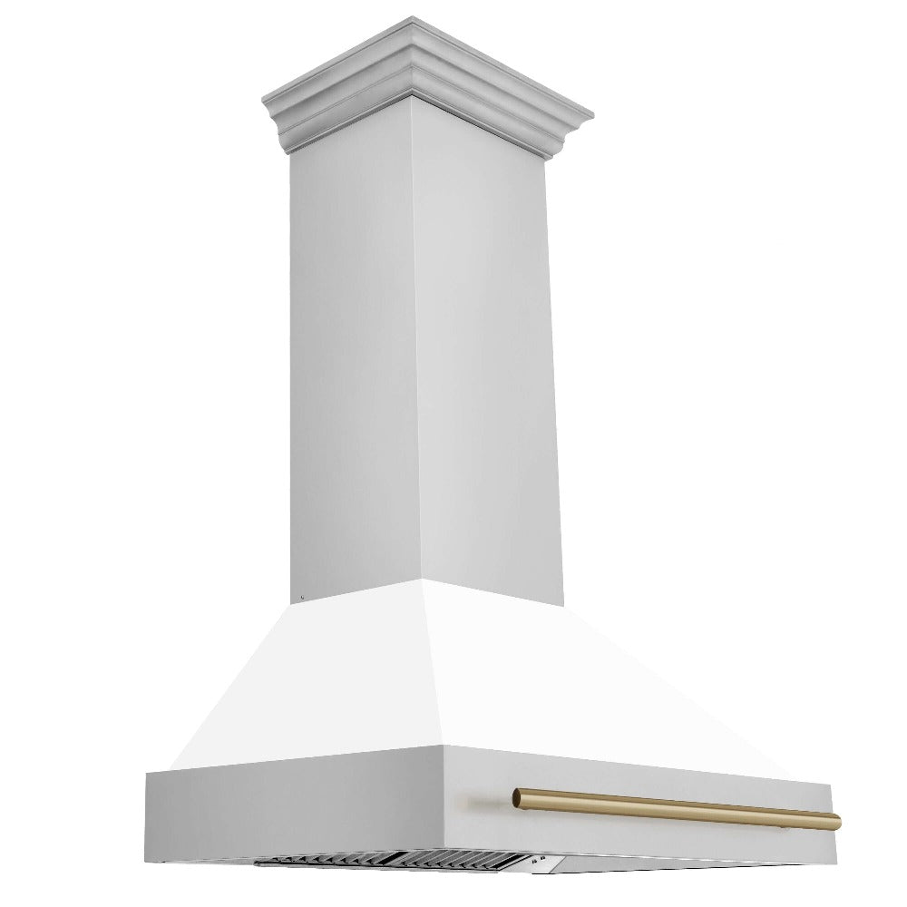 ZLINE Autograph Edition 36 in. Stainless Steel Range Hood with White Matte Shell and Accents (8654STZ-WM36) champagne bronze
