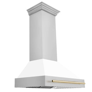 ZLINE Autograph Edition 36 in. Stainless Steel Range Hood with White Matte Shell and Accent Handle (8654STZ-WM36) main image.