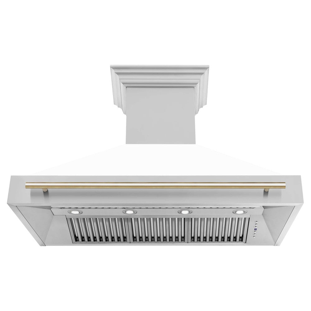 ZLINE Autograph Edition 48 in. Stainless Steel Range Hood with White Matte Shell and Handle (8654STZ-WM48) front, under.