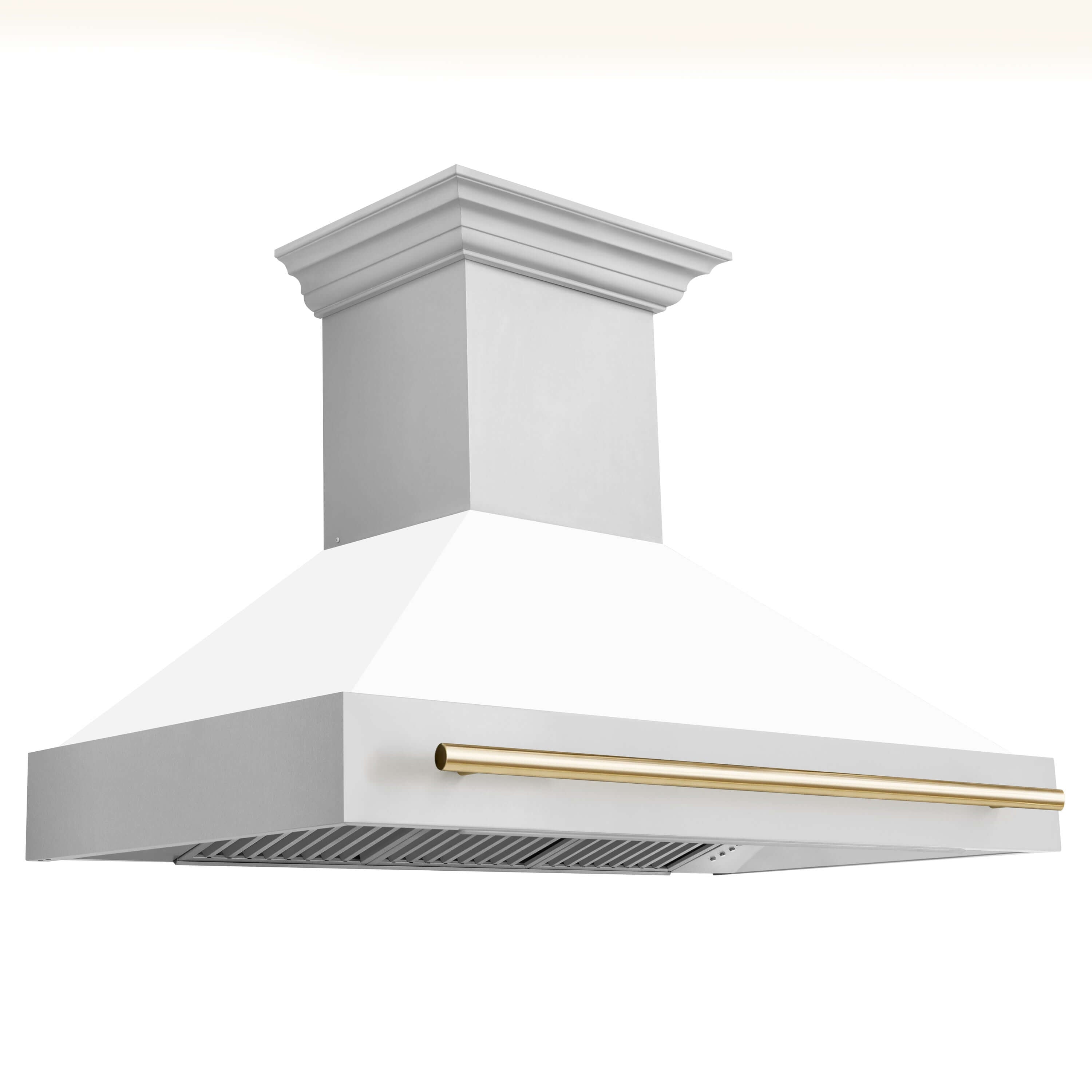 ZLINE Autograph Edition 48 in. Kitchen Package with Stainless Steel Dual Fuel Range with White Matte Doors and Range Hood with Polished Gold Accents (2AKP-RAWMRH48-G)
