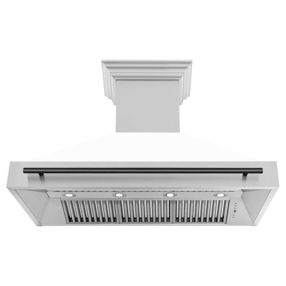 ZLINE Autograph Edition 48 in. Stainless Steel Range Hood with White Matte Shell and Handle (8654STZ-WM48) front, under.