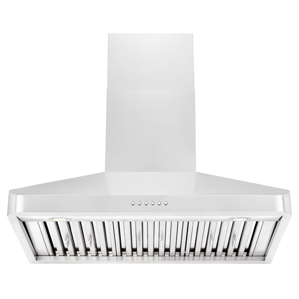 ZLINE Alpine Series Ducted Wall Mount Range Hood in Stainless Steel (ALP100WL) front, under.