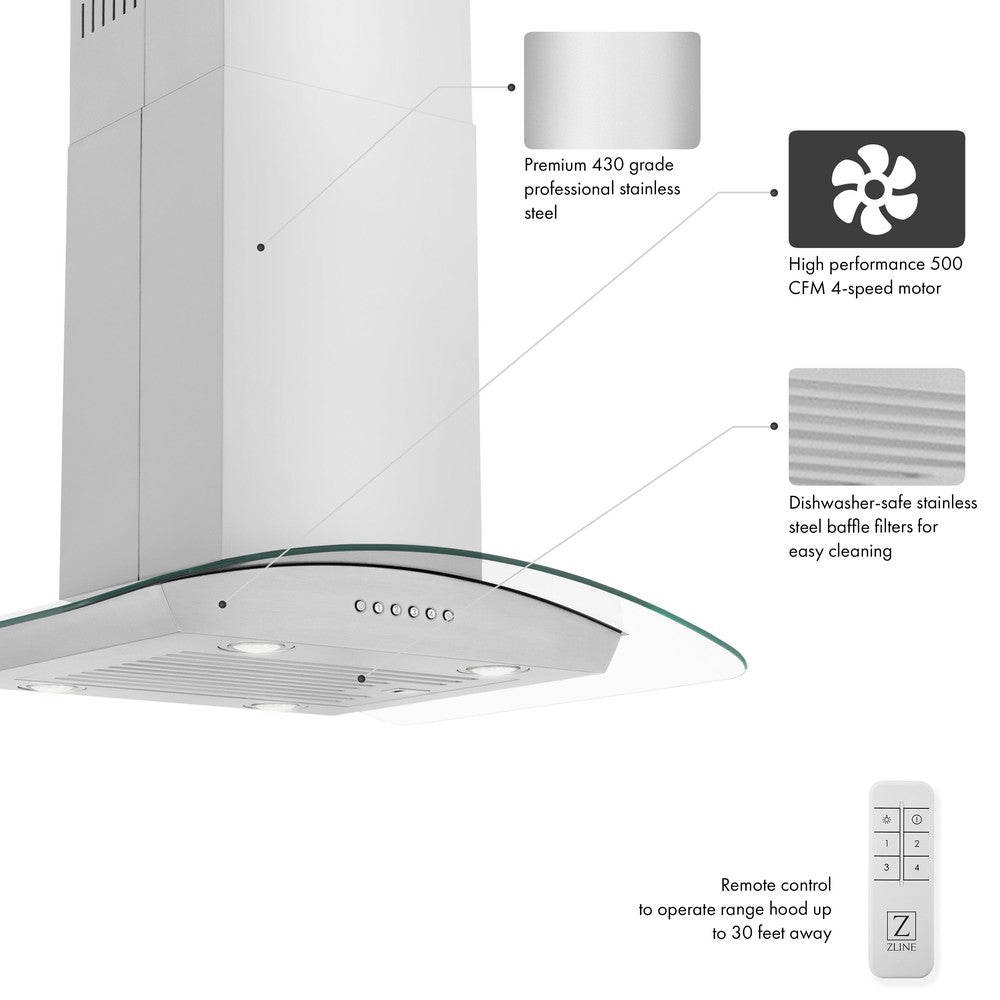 ZLINE Alpine Series Convertible Island Mount Range Hood in Stainless Steel (ALP70IS) 