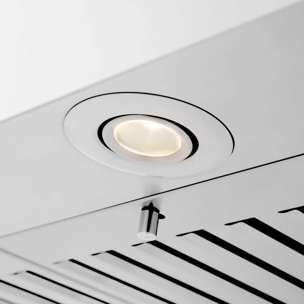 ZLINE Convertible Vent Wall Mount Range Hood in Stainless Steel (KB) built-in directional LED lighting.