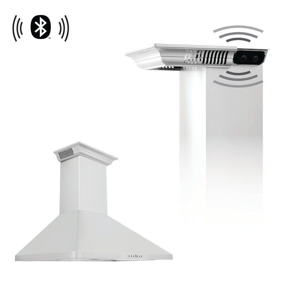 ZLINE Wall Mount Range Hood in Stainless Steel with Built-in ZLINE CrownSound Bluetooth Speakers (KF1CRN-BT) 