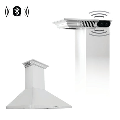 ZLINE Wall Mount Range Hood in Stainless Steel with Built-in ZLINE CrownSound Bluetooth Speakers (KF1CRN-BT) 