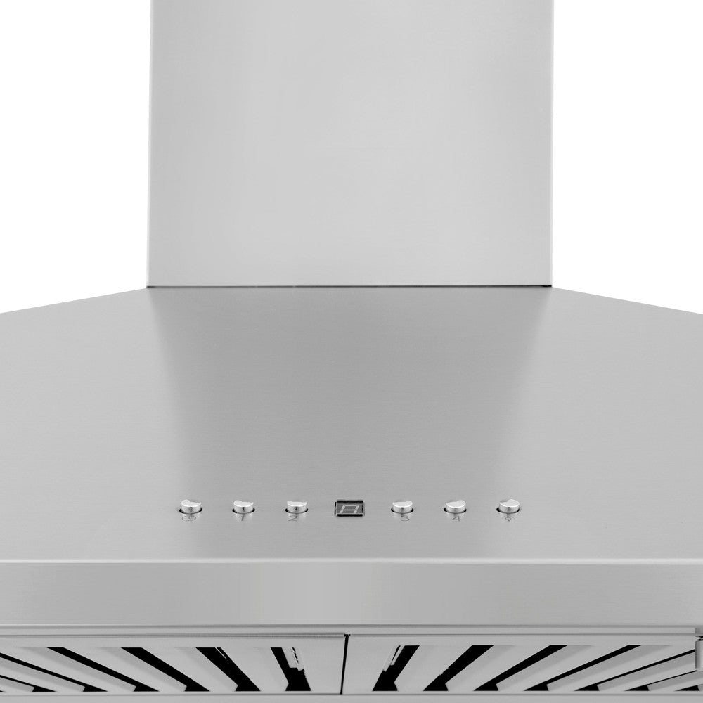 ZLINE Convertible Vent Wall Mount Range Hood in Stainless Steel (KL2) 48" buttons and display.