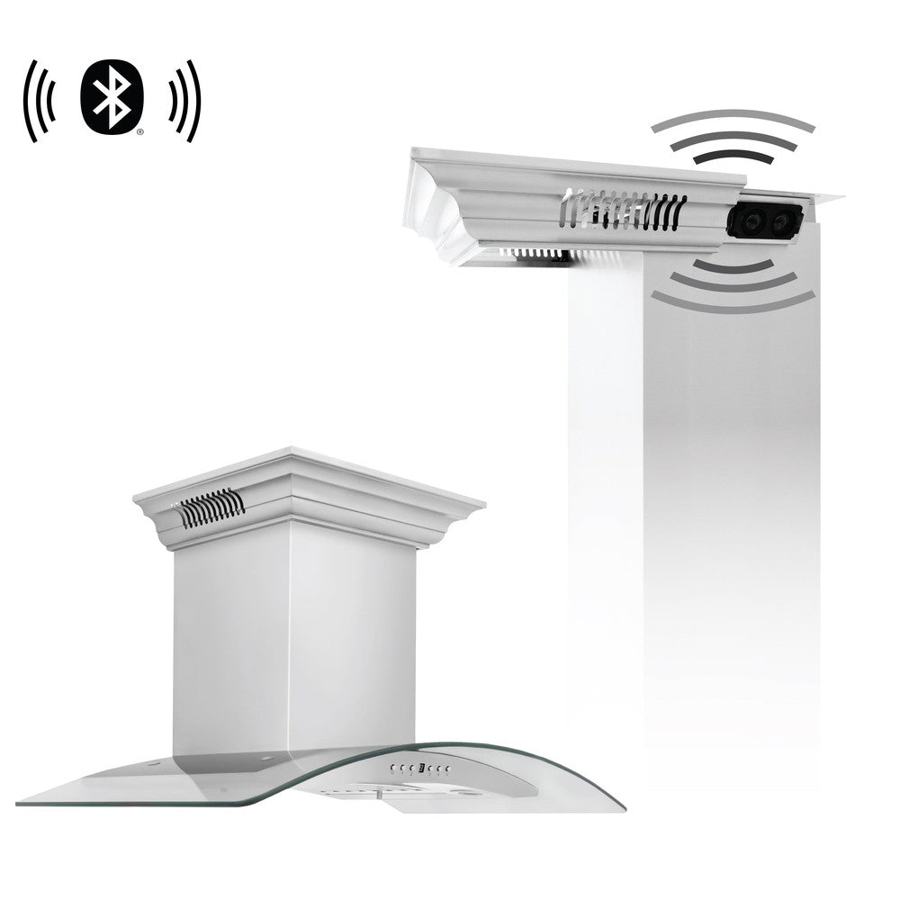 ZLINE Ducted Vent Wall Mount Range Hood in Stainless Steel and Glass with Built-in CrownSound Bluetooth Speakers (KN4CRN-BT) main image.