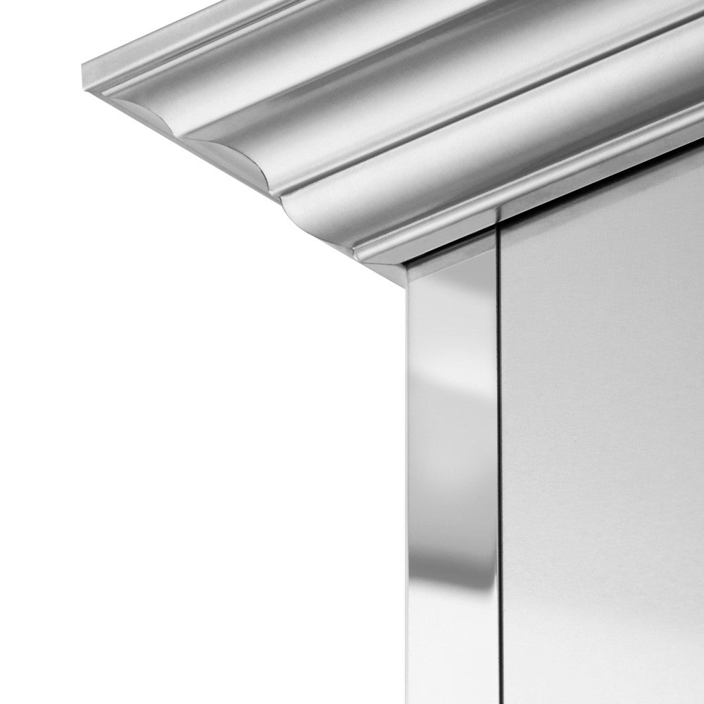 ZLINE Designer Series Wall Mount Range Hood in Fingerprint Resistant Stainless Steel with Mirror Accents (655MR) Designer Mirror DuraSnow Crown Molding and Mirror Accents