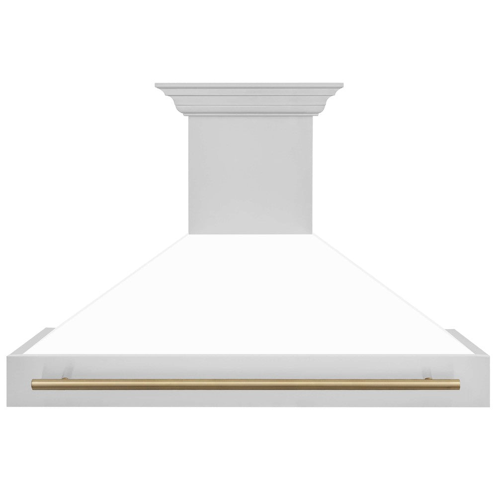 ZLINE Autograph Edition 48 in. Stainless Steel Range Hood with White Matte Shell and Handle (8654STZ-WM48) front.