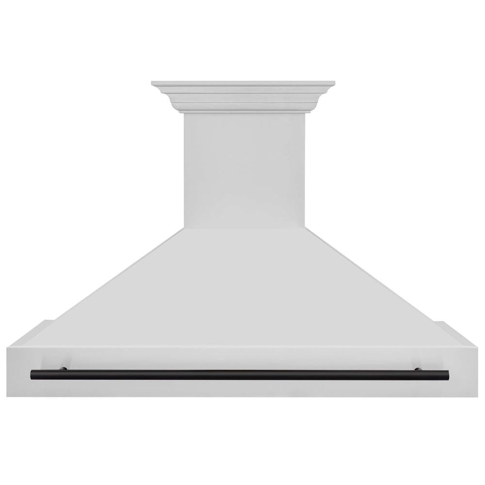 ZLINE Autograph Edition 48 in. Stainless Steel Range Hood with Stainless Steel Shell and Matte Black Handle (8654STZ-48-MB) front.