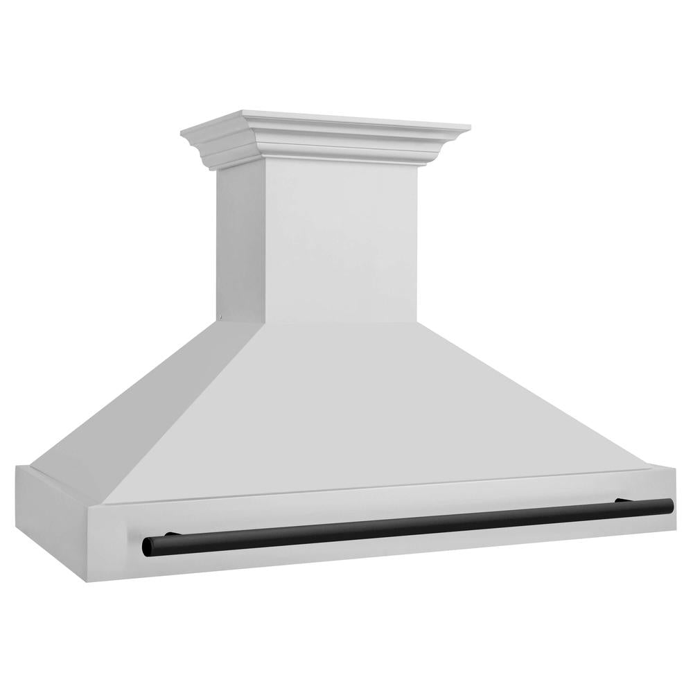 ZLINE Autograph Edition 48 in. Stainless Steel Range Hood with Stainless Steel Shell and Matte Black Handle (8654STZ-48-MB) side.