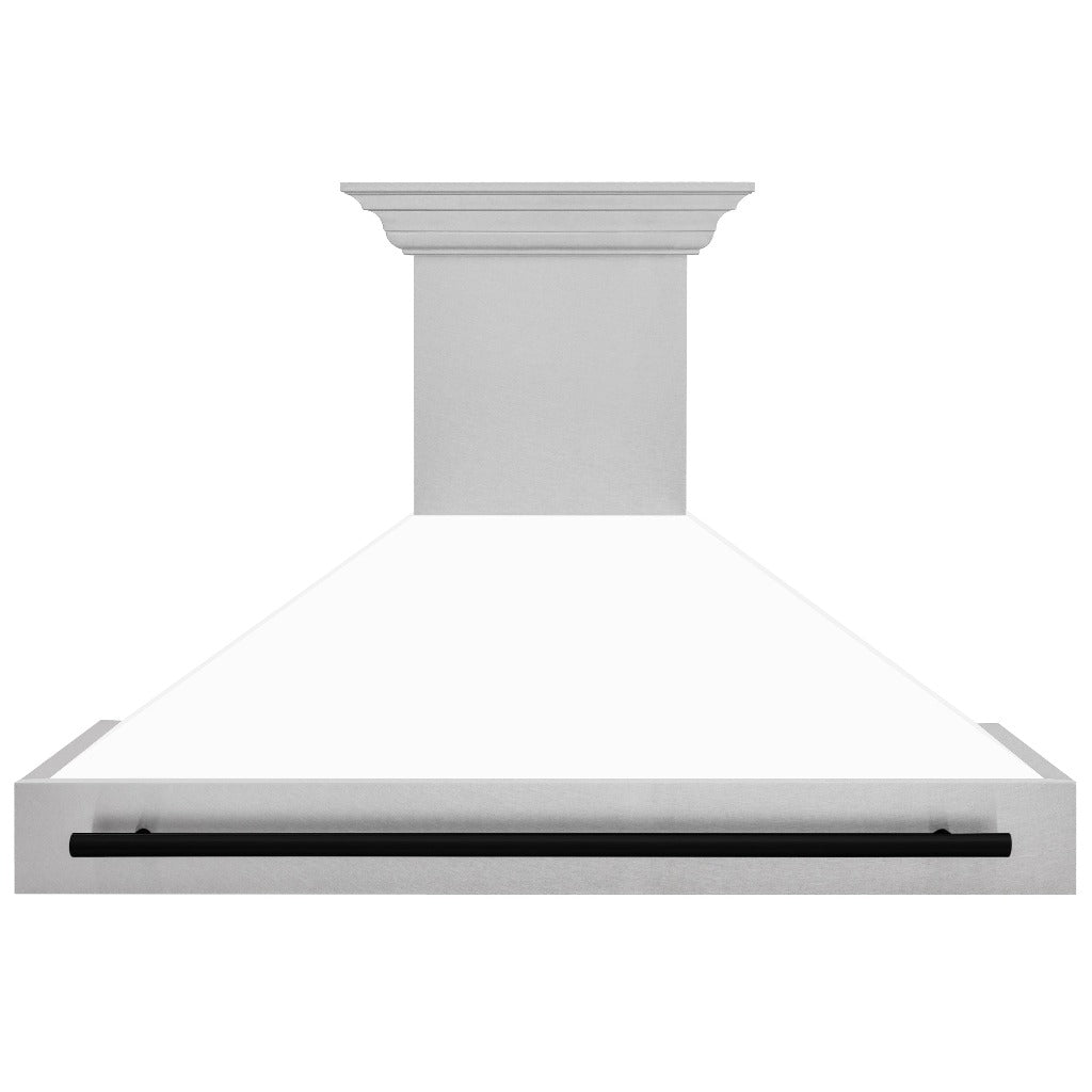 ZLINE Autograph Edition 48 in. Fingerprint Resistant Stainless Steel Range Hood with White Matte Shell and Accented Handle (8654SNZ-WM48) front.