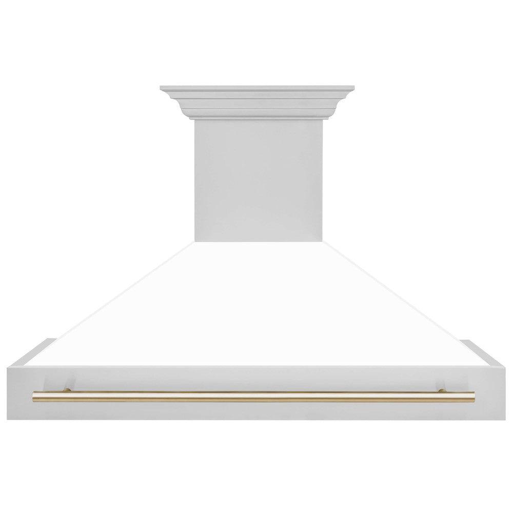 ZLINE Autograph Edition 48 in. Stainless Steel Range Hood with White Matte Shell and Handle (8654STZ-WM48) front.