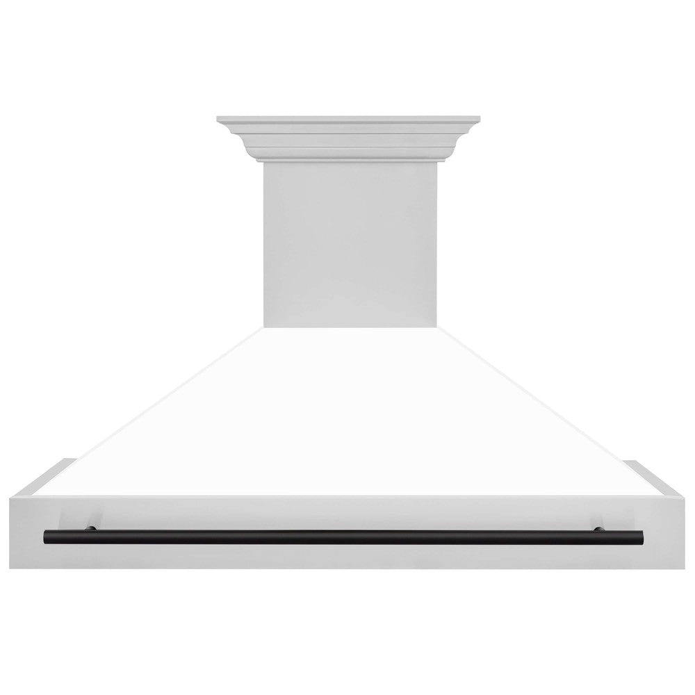 ZLINE Autograph Edition 48 in. Stainless Steel Range Hood with White Matte Shell and Handle (8654STZ-WM48) front.