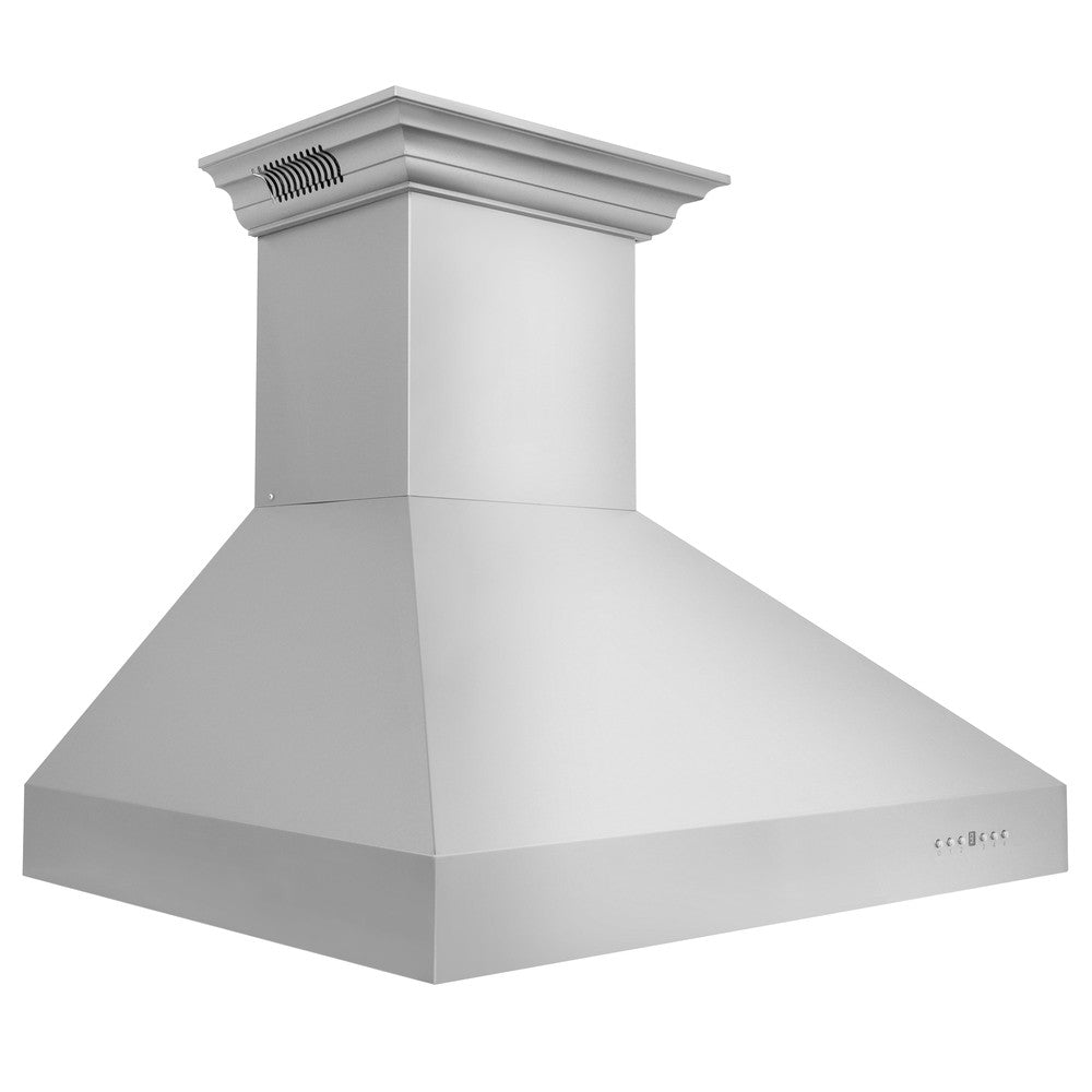 ZLINE Professional Wall Mount Range Hood in Stainless Steel with Built-in ZLINE CrownSound Bluetooth Speakers (697CRN-BT) side.