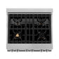 ZLINE 30 in. 4.0 cu. ft. Legacy Dual Fuel Range with Gas Cooktop and Electric Convection Oven in Satin Stainless Steel with 4 Brass Burners and Griddle (RAS-SN-BR-GR-30) top-down, above cooktop.