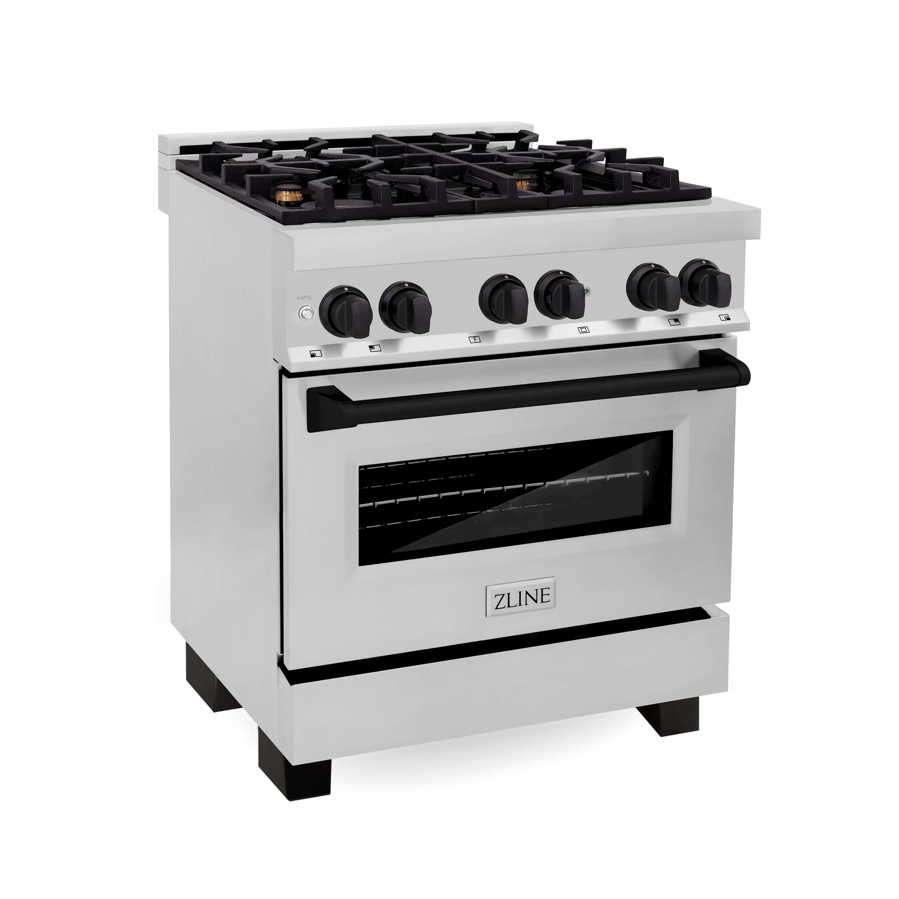ZLINE Autograph Edition 30 in. 4.0 cu. ft. Dual Fuel Range with Gas Stove and Electric Oven in Stainless Steel with Matte Black Accents (RAZ-30) Included in Kitchen Package