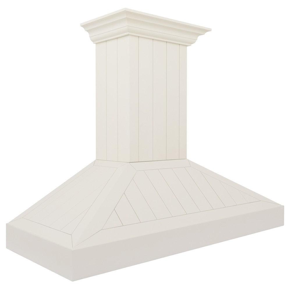 ZLINE Wooden Wall Mount Range Hood in Cottage White - Includes Motor (KPTT) side.
