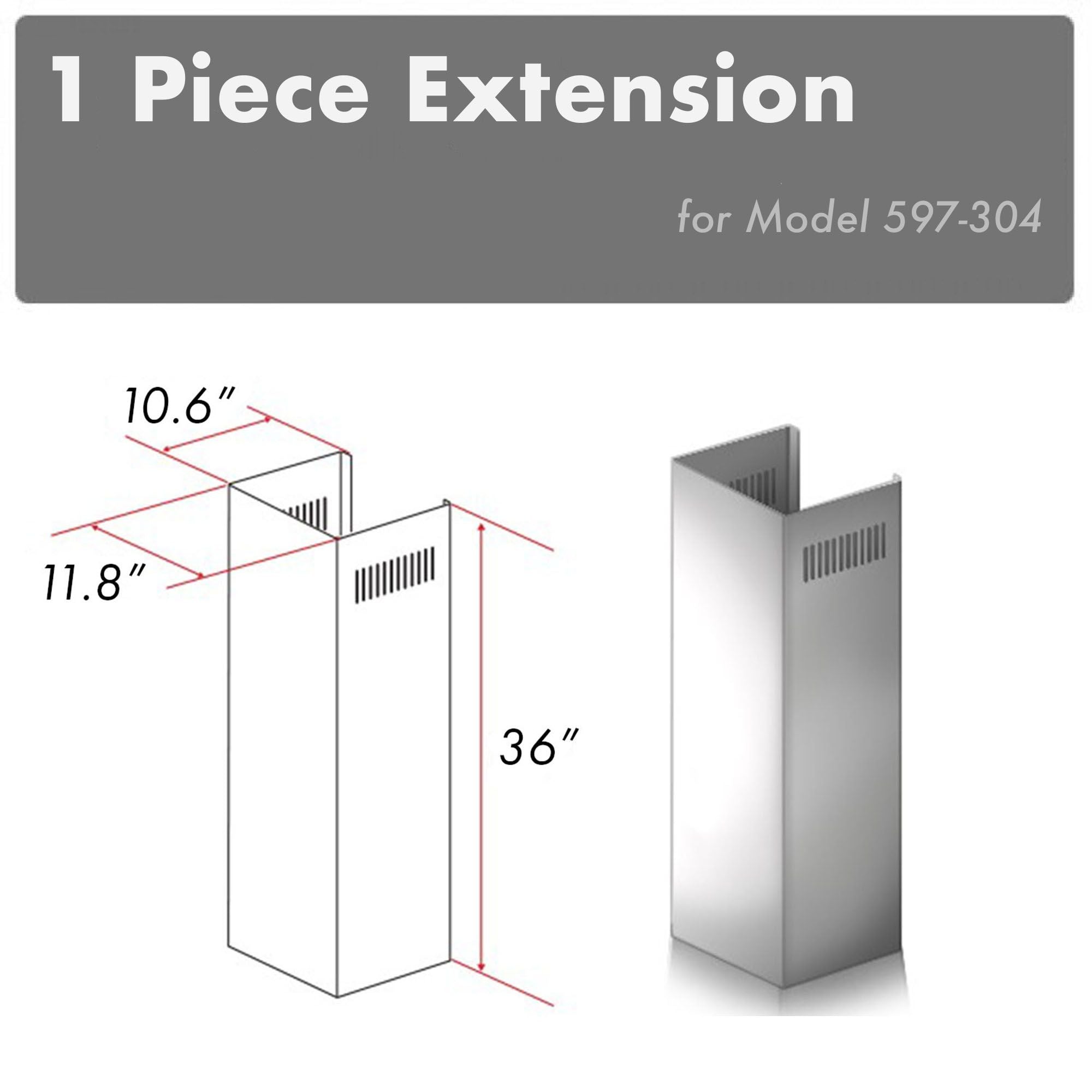 ZLINE 1-36" Chimney Extension for 9 ft. to 10 ft. Ceilings (1PCEXT-597-304) - Rustic Kitchen & Bath - Range Hood Accessories - ZLINE Kitchen and Bath