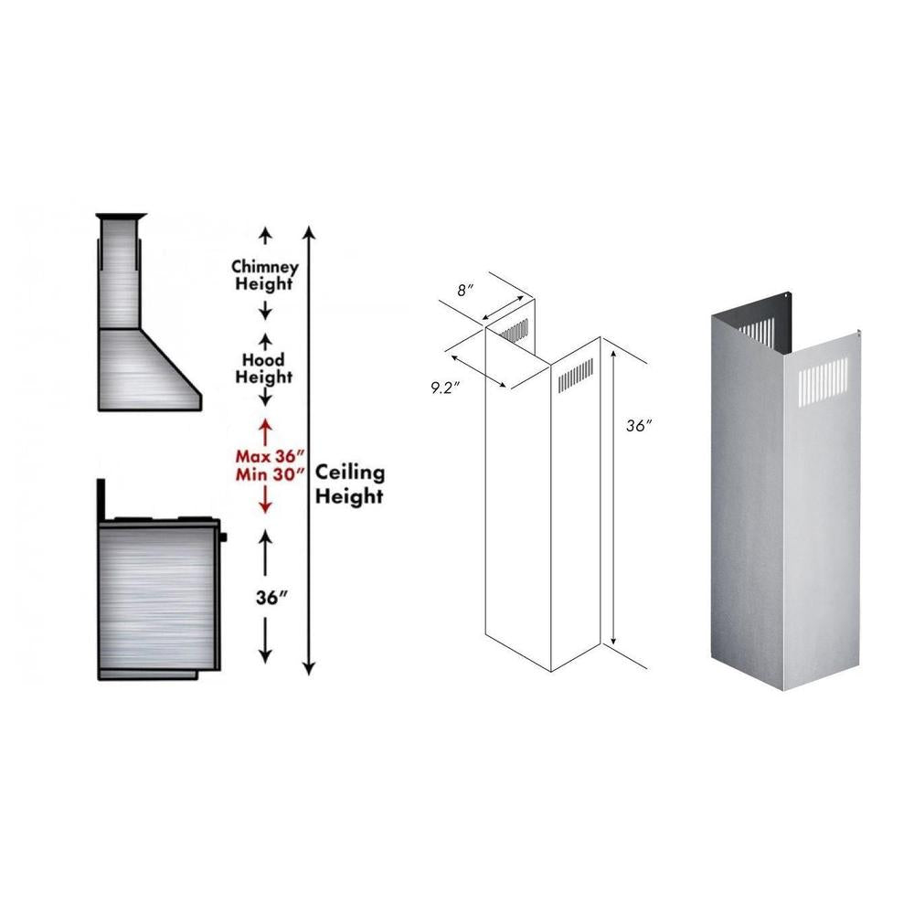 ZLINE 1-36 in. Chimney Extension for 9 ft. to 10 ft. Ceilings (1PCEXT-KB/KL2/KL3-304)