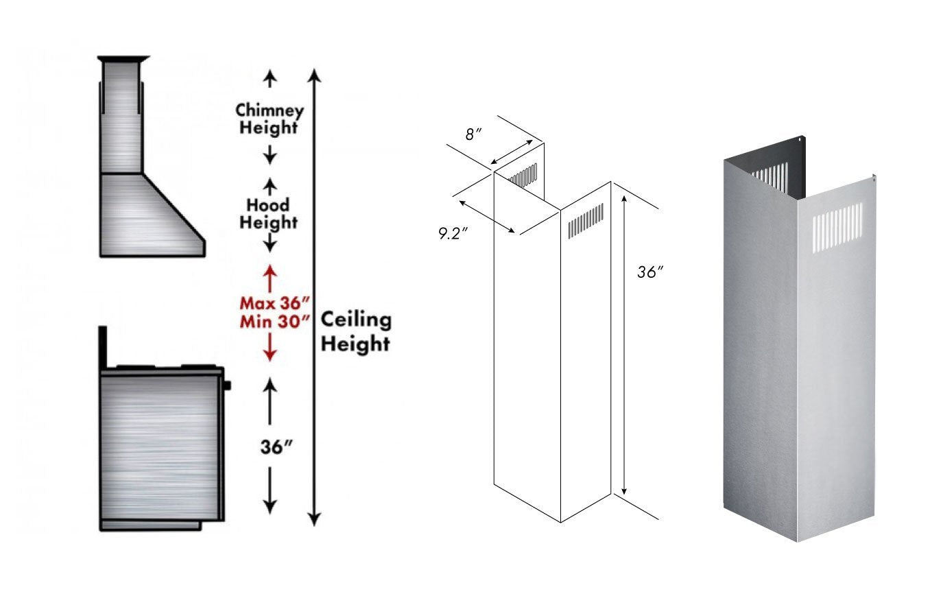 ZLINE 1-36" Chimney Extension for 9 ft. to 10 ft. Ceilings (1PCEXT-KB/KL2/KL3) - Rustic Kitchen & Bath - Range Hood Accessories - ZLINE Kitchen and Bath