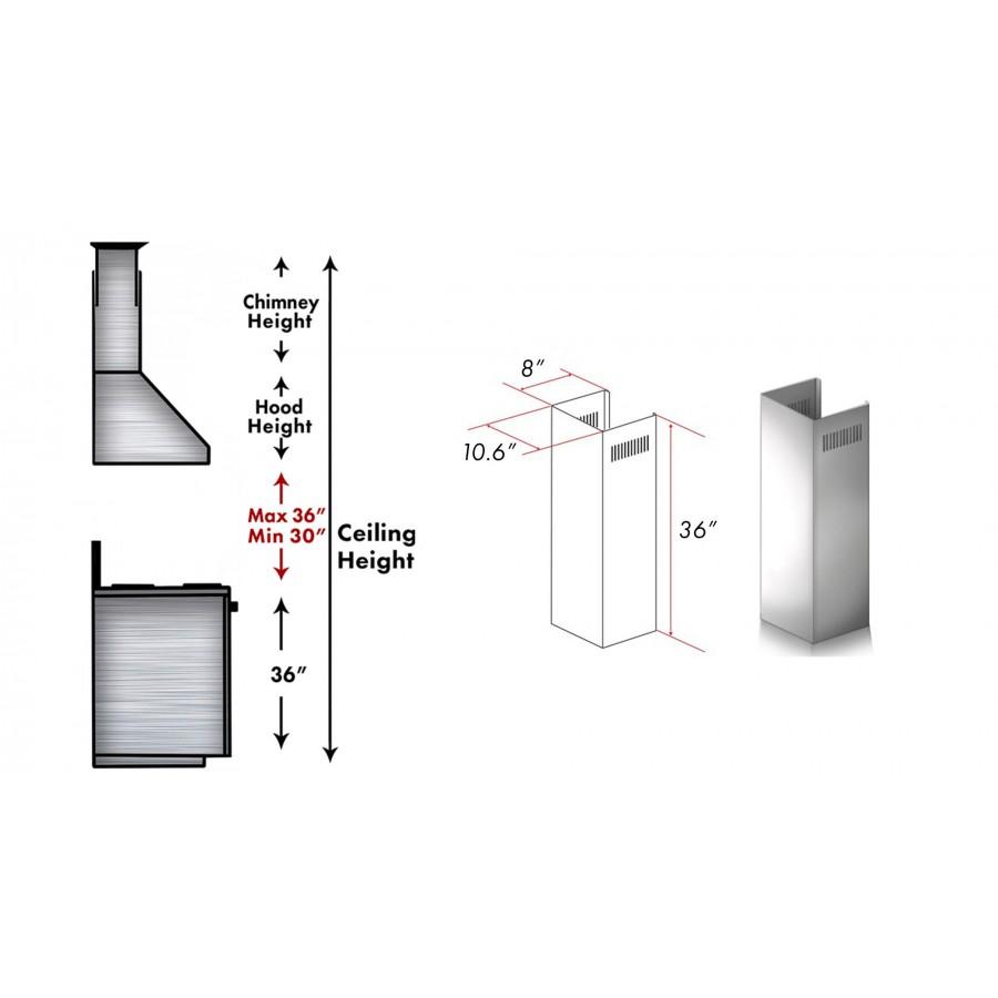 ZLINE 1-36 in. Chimney Extension for 9 ft. to 10 ft. Ceilings (1PCEXT-KF1/KF2)