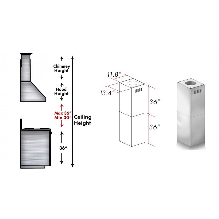 ZLINE 2-36 in. Chimney Extensions for 10 ft. to 12 ft. Ceilings (2PCEXT-455/476/477/667/697)