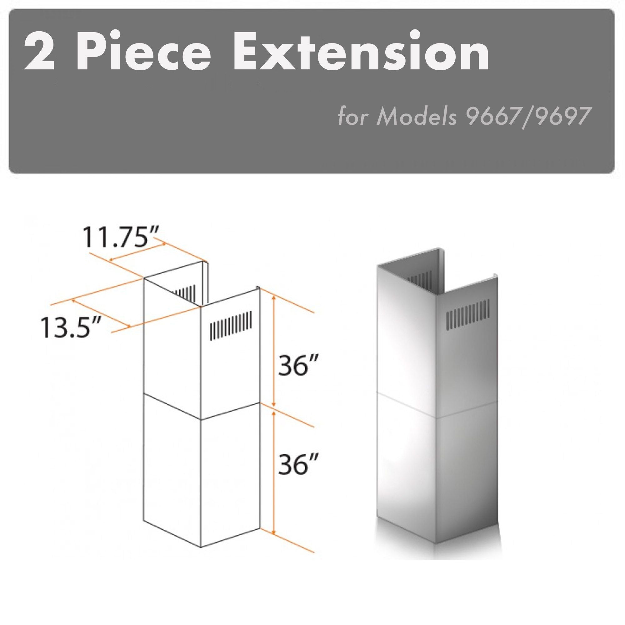 ZLINE 2-36 in. Chimney Extensions for 10 ft. to 12 ft. Ceilings (2PCEXT-9667/9697)