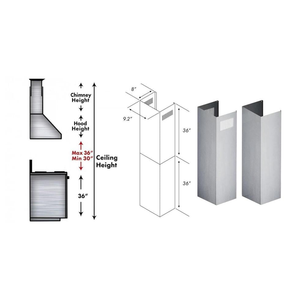 ZLINE 2-36 in. Chimney Extensions for 10 ft. to 12 ft. Ceilings (2PCEXT-KB/KL2/KL3-304)