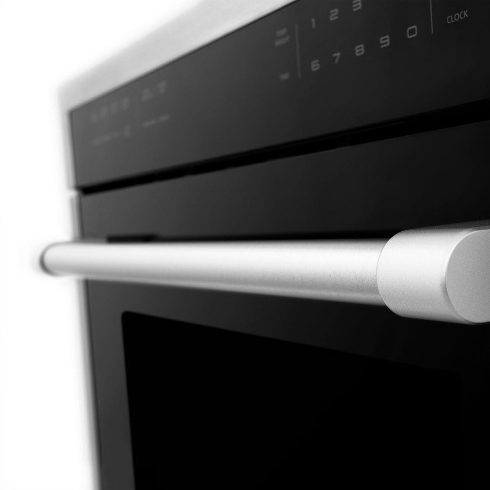 ZLINE 24 in. Stainless Steel Built-in Convection Microwave Oven with Speed and Sensor Cooking (MWO-24) handle.