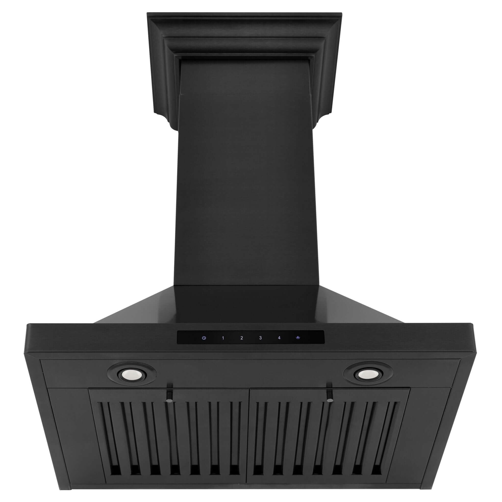 ZLINE Convertible Vent Wall Mount Range Hood in Black Stainless Steel with Crown Molding (BSKBNCRN) front under