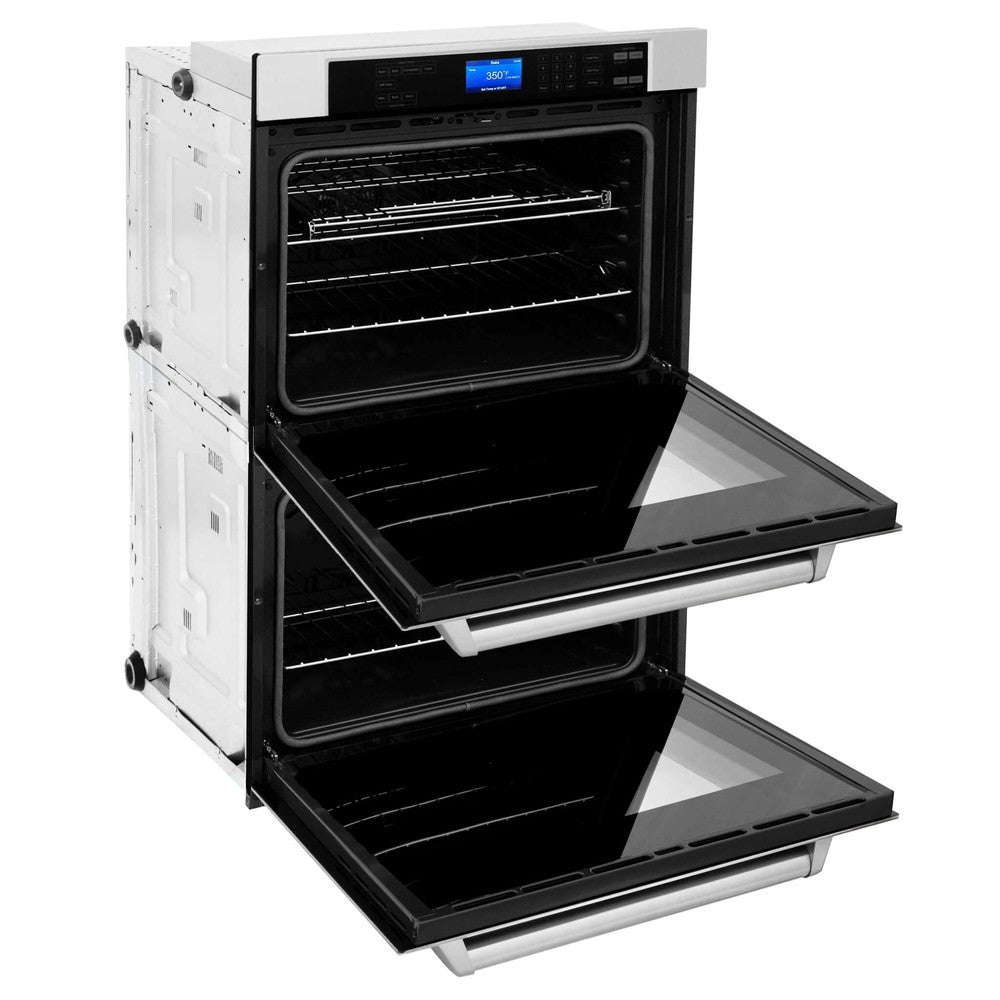 ZLINE 30 in. Professional Electric Double Wall Oven side with doors fully open.