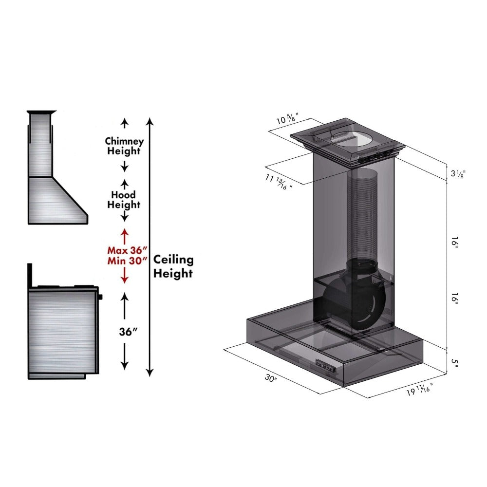 ZLINE 30 in. Convertible Professional Wall Mount Range Hood in Stainless Steel with Crown Molding (KECOMCRN-30) 