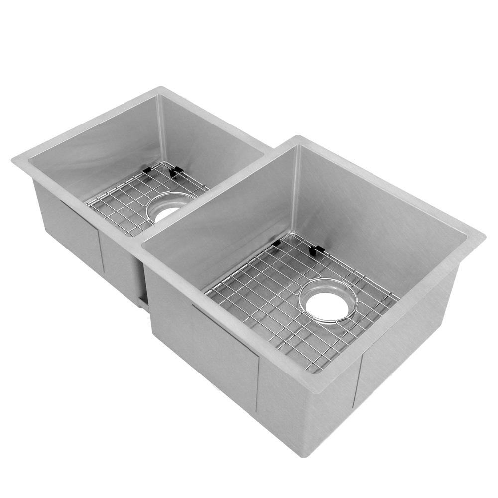 ZLINE 32 in. Jackson Undermount Double Bowl Kitchen Sink with Bottom Grid (SRDL-32) Satin Stainless Steel