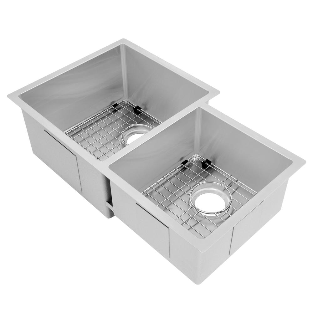 ZLINE 32 in. Jackson Undermount Double Bowl Kitchen Sink with Bottom Grid (SRDR-32) Stainless Steel