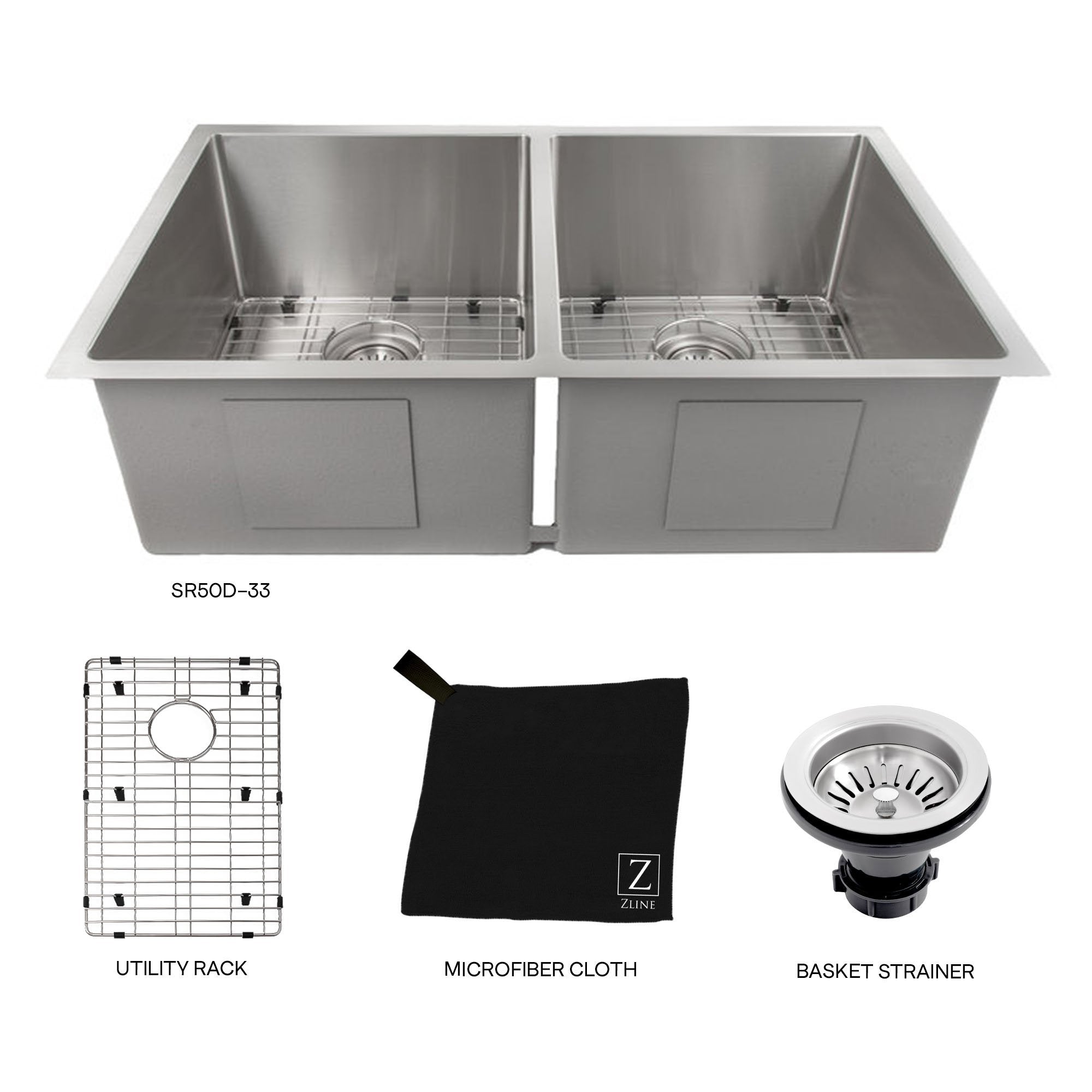 ZLINE 33" Anton Undermount Double Bowl Kitchen Sink with Bottom Grid (SR50D-33) - Rustic Kitchen & Bath - Sinks - ZLINE Kitchen and Bath