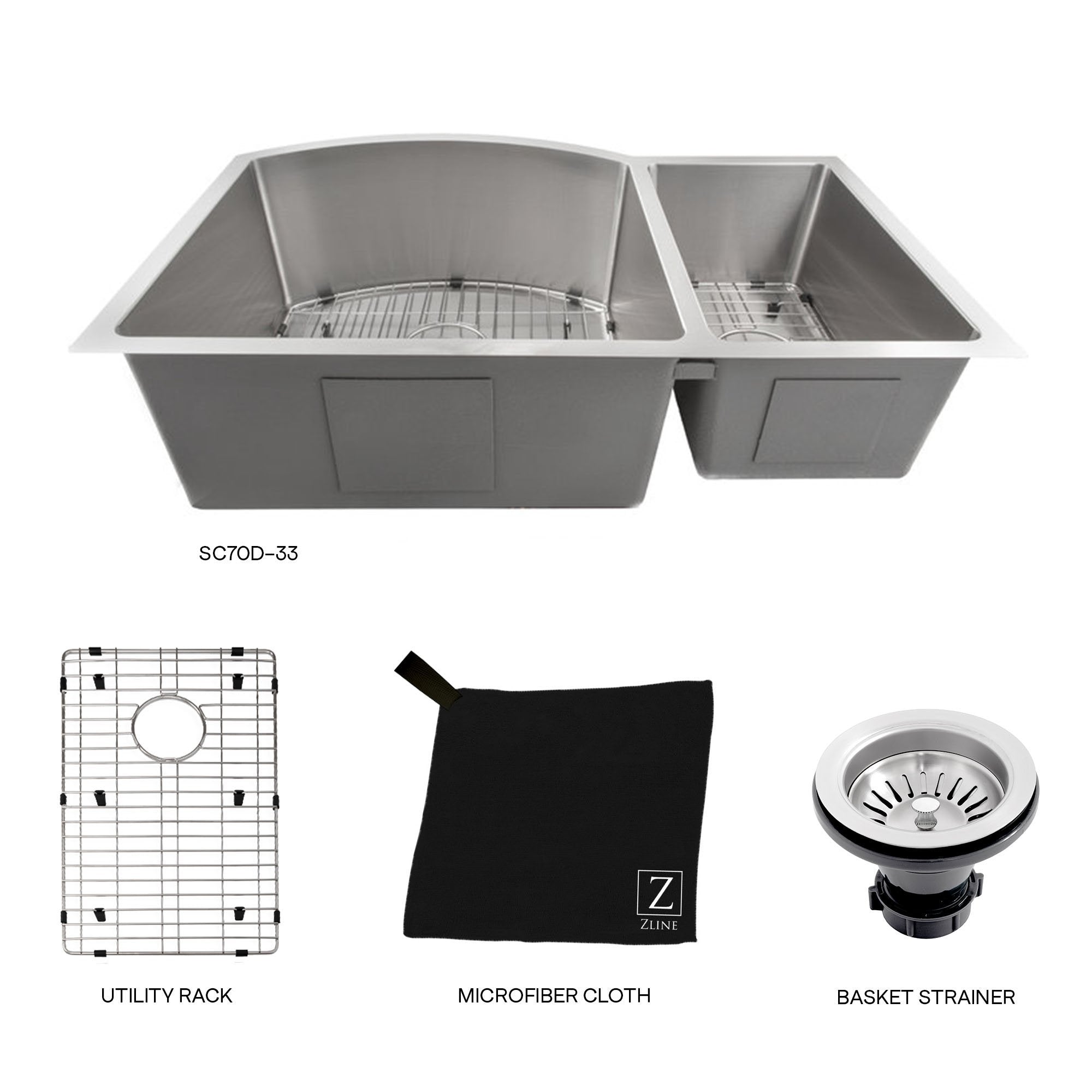 ZLINE 33" Cortina Undermount Double Bowl Kitchen Sink with Bottom Grid (SC70D) - Rustic Kitchen & Bath - Sinks - ZLINE Kitchen and Bath