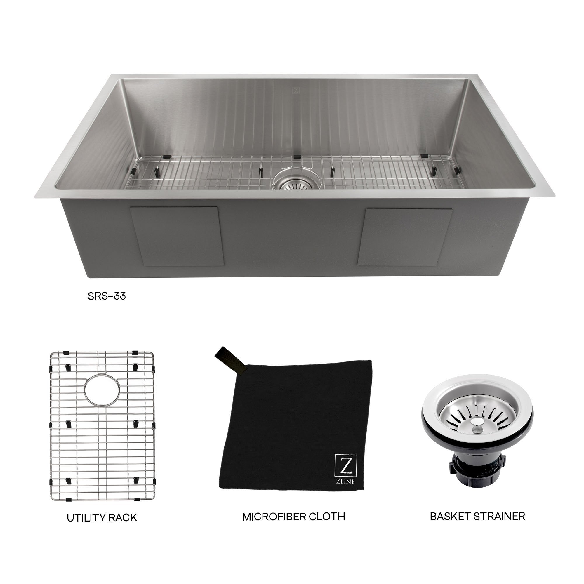 ZLINE 33" Meribel Undermount Single Bowl Stainless Steel Kitchen Sink with Bottom Grid (SRS-33) - Rustic Kitchen & Bath - Sinks - ZLINE Kitchen and Bath