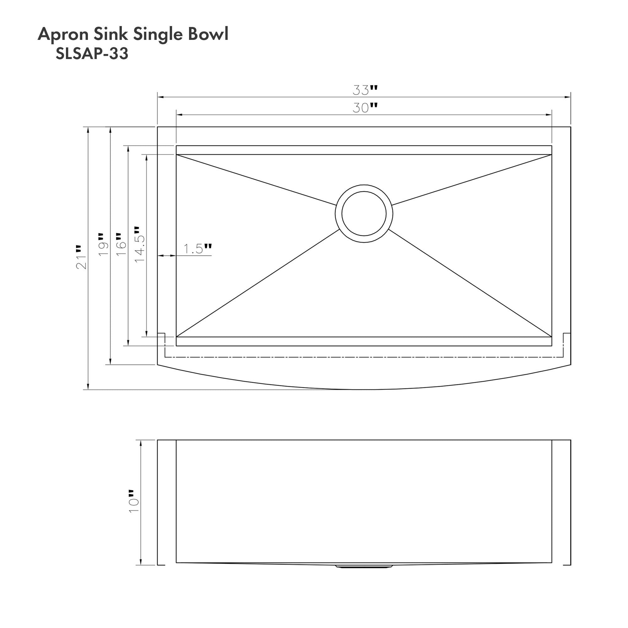 ZLINE 33 Inch Apron Sink Single Bowl Measurements and Dimensions
