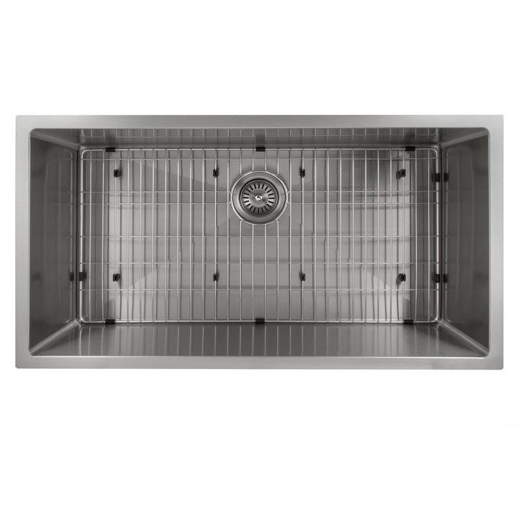 ZLINE 36 in. Meribel Undermount Single Bowl Kitchen Sink with Bottom Grid and Color Options (SRS-36) Stainless Steel