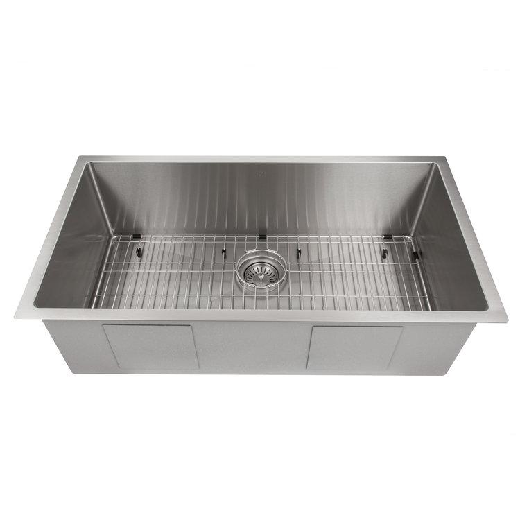 ZLINE 36 in. Meribel Undermount Single Bowl Kitchen Sink with Bottom Grid and Color Options (SRS-36) Stainless Steel
