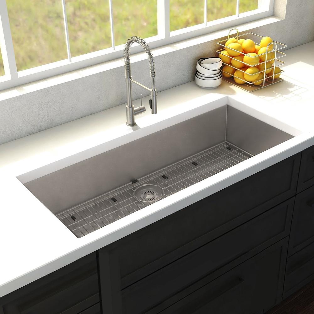 ZLINE 36 in. Meribel Undermount Single Bowl Kitchen Sink with Bottom Grid and Color Options (SRS-36) Stainless Steel
